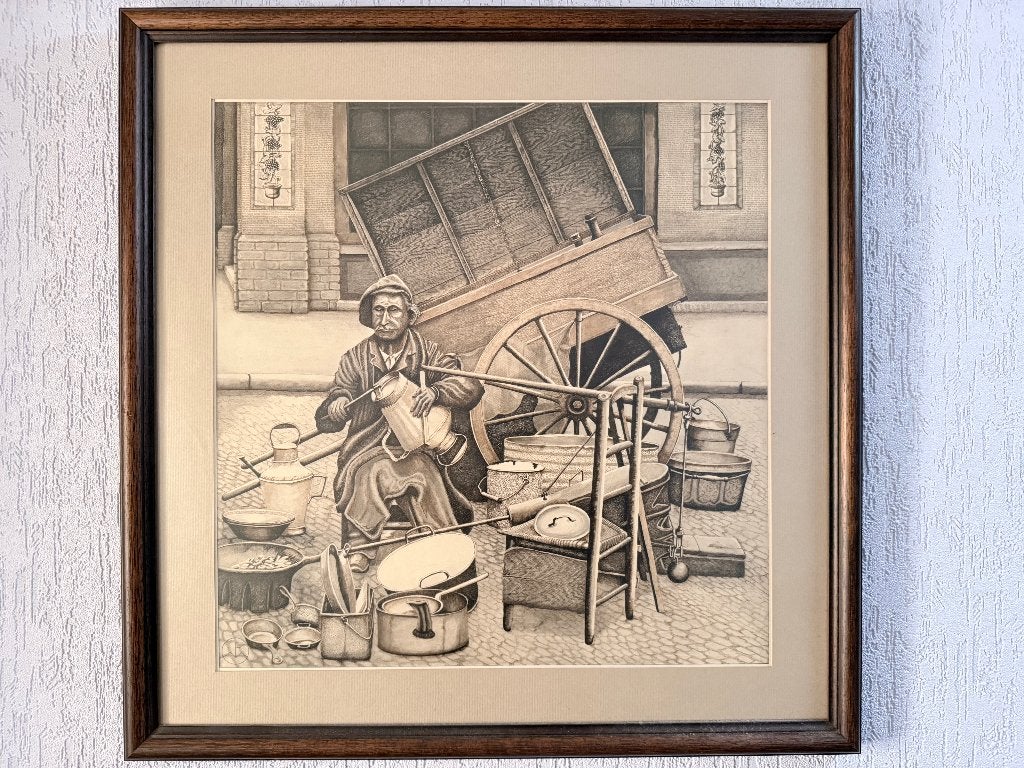 Prachtige oude, zeer verfijnde tekening – 61  61 cm, Antiek en Kunst, Ophalen of Verzenden, Tekening, Pentekening, Handgemaakt