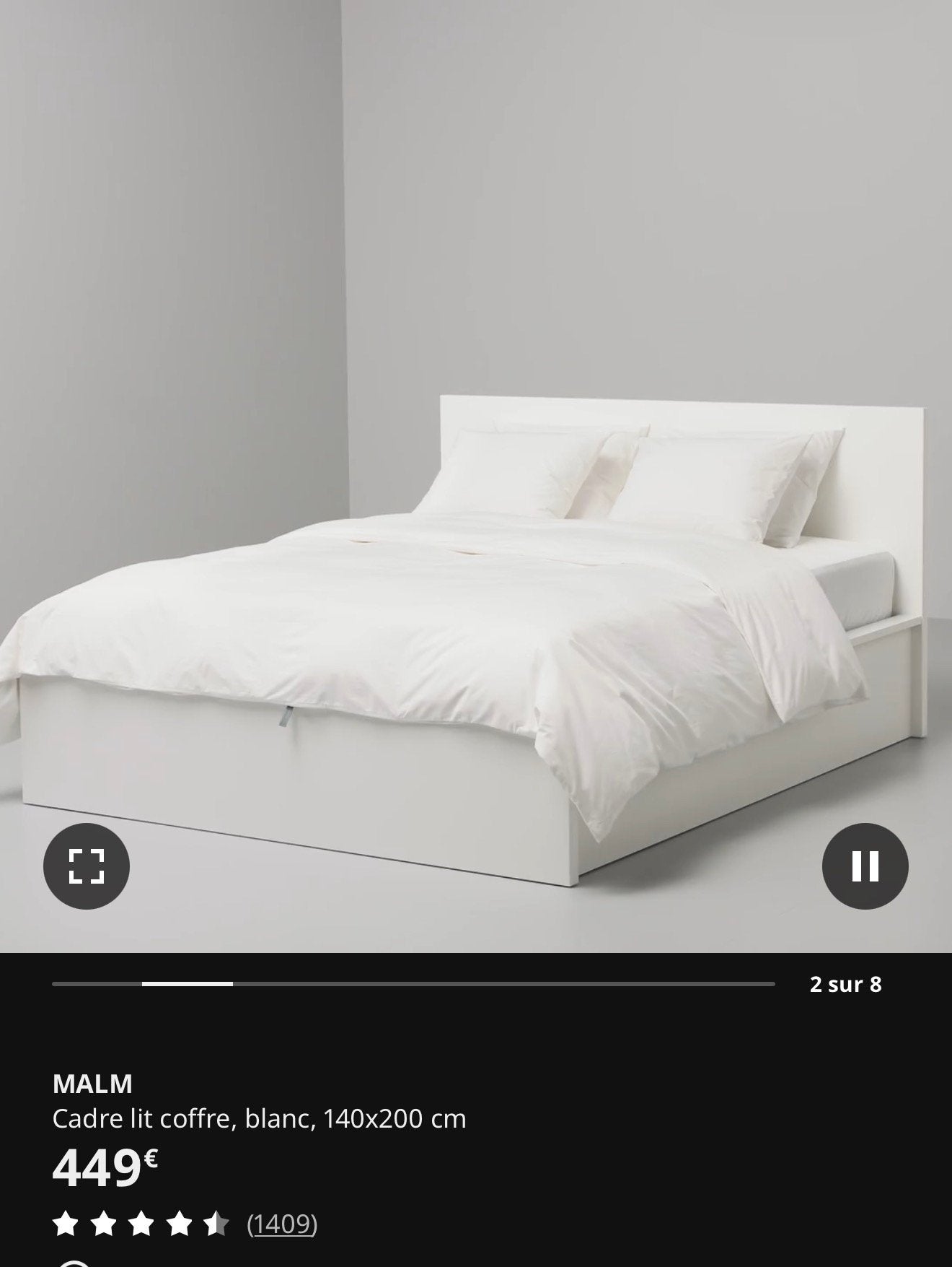 Lit coffre IKEA MALM 140x200 blanc + matelas, Bruxelles