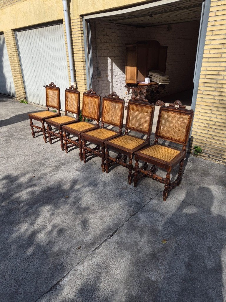 lot de 6 chaises en bois sculptés, Maison & Meubles, Renaissance, Comme neuf, Brun, Enlèvement