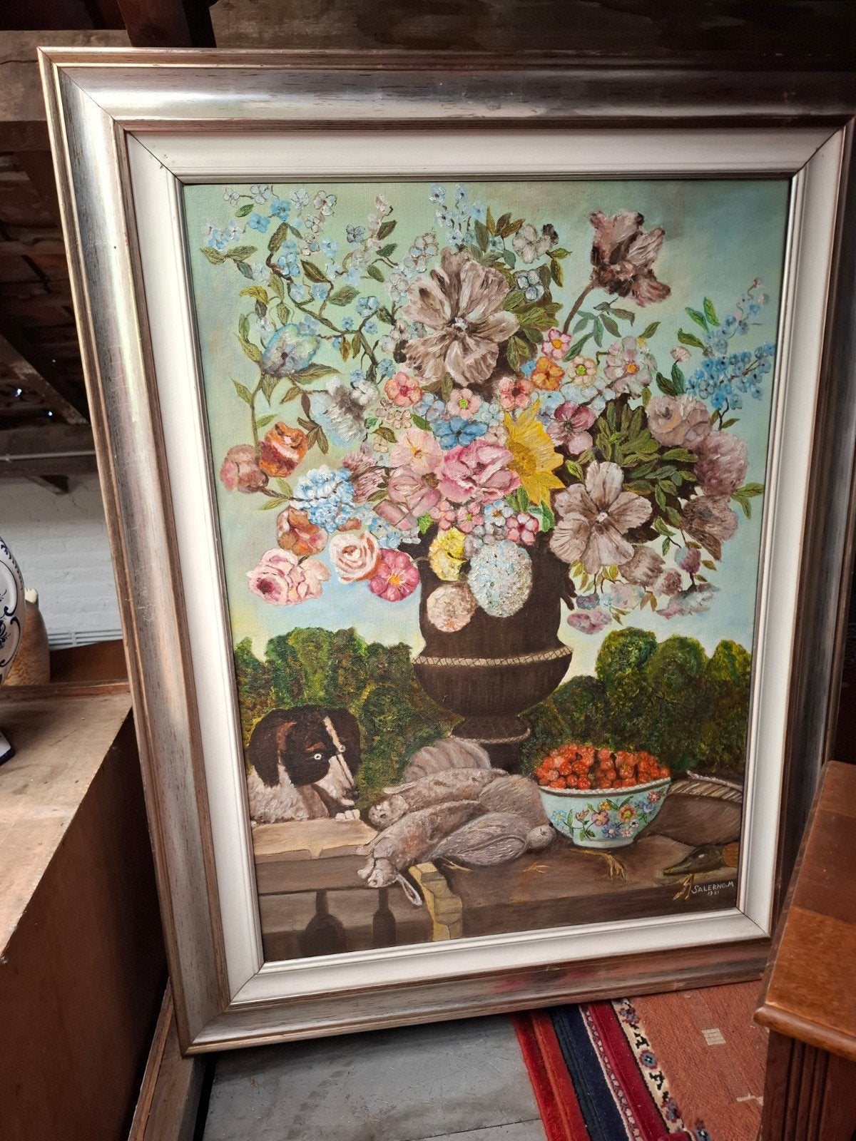 Tres joli tableau floral artiste Salerno format tot.130x95cm, Enlèvement