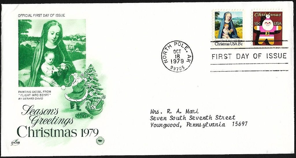 1979 - États-Unis - FDC Noël [Y&T 1259/1260] + NORTH POLE, Envoi, Affranchi, Amérique du Nord