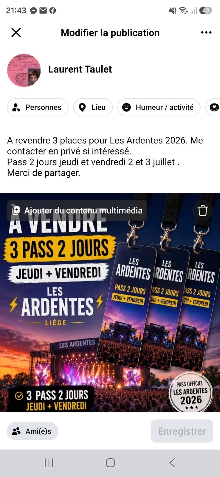 Vente de 3 pass de 2 jours Les Ardentes 2026 - jeudi et vend, Tickets & Billets, Trois personnes ou plus