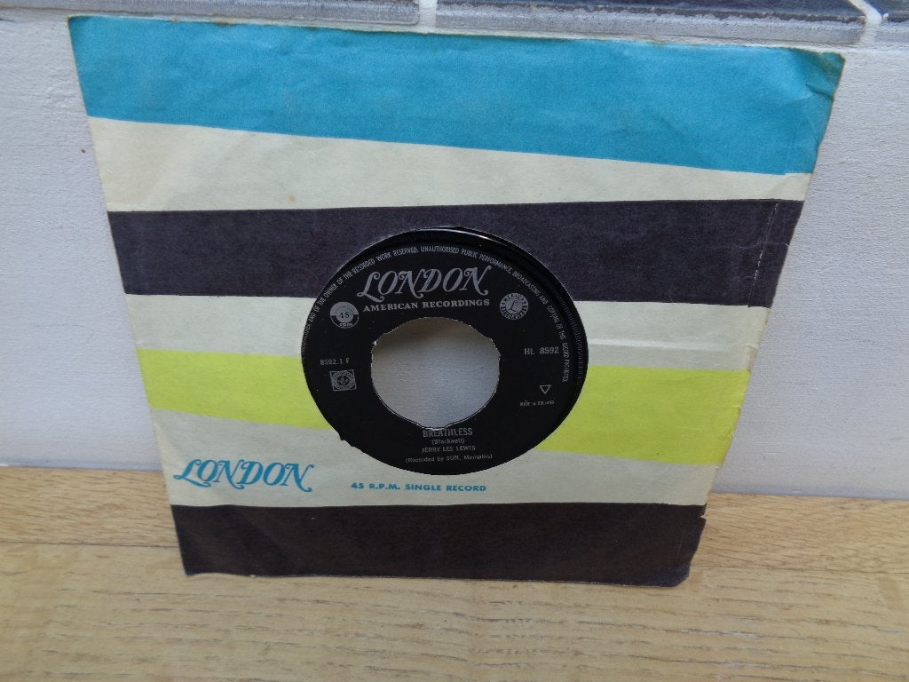 Jerry Lee Lewis single "Breathless/Down the Line"-Nederland, 7 inch, Utilisé, Housse de protection extérieure, Autres types