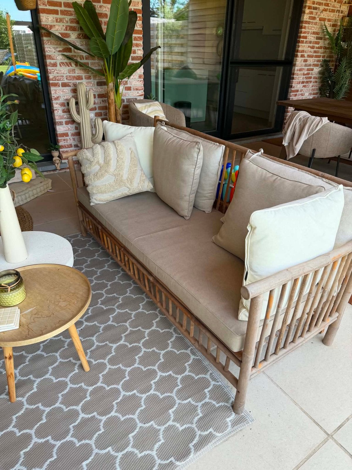 Lounge set bamboe, Tuin en Terras, Tuinsets en Loungesets, Ophalen, 5 zitplaatsen, Gebruikt, Rotan