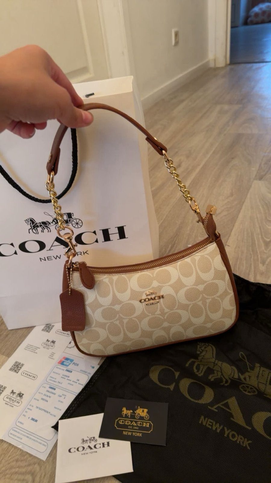 Coach Signature Canvas schoudertas beige/bruin, Enlèvement, Comme neuf, Beige, Sac à main