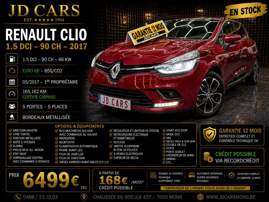 RENAULT CLIO 1.5 DCI ‼️GARANTIE 1 AN CTOK‼️, Rouge, Achat, Euro 6, Entreprise