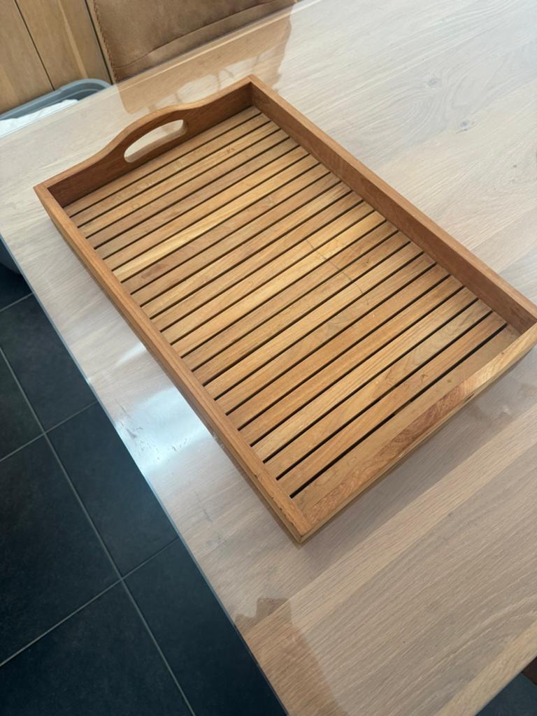 Opdienblad in teak, Ophalen, Nieuw, Rechthoekig, Hout