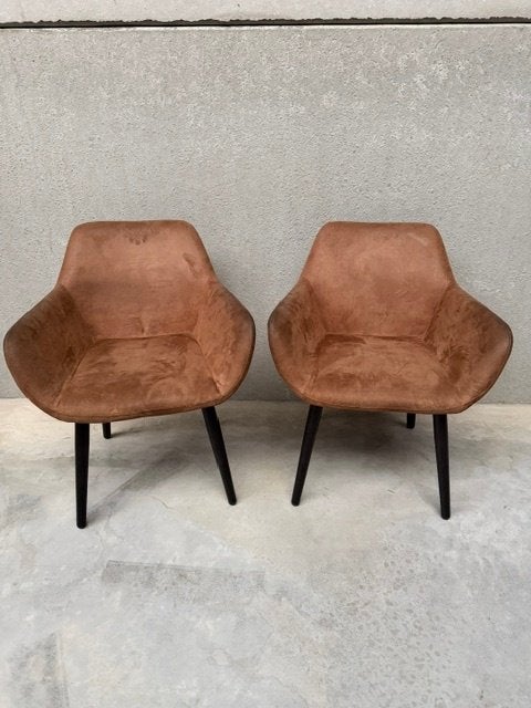 Bruine stoffen stoelen met armleuningen - per stuk of samen, Enlèvement, Utilisé, Tissus, Deux