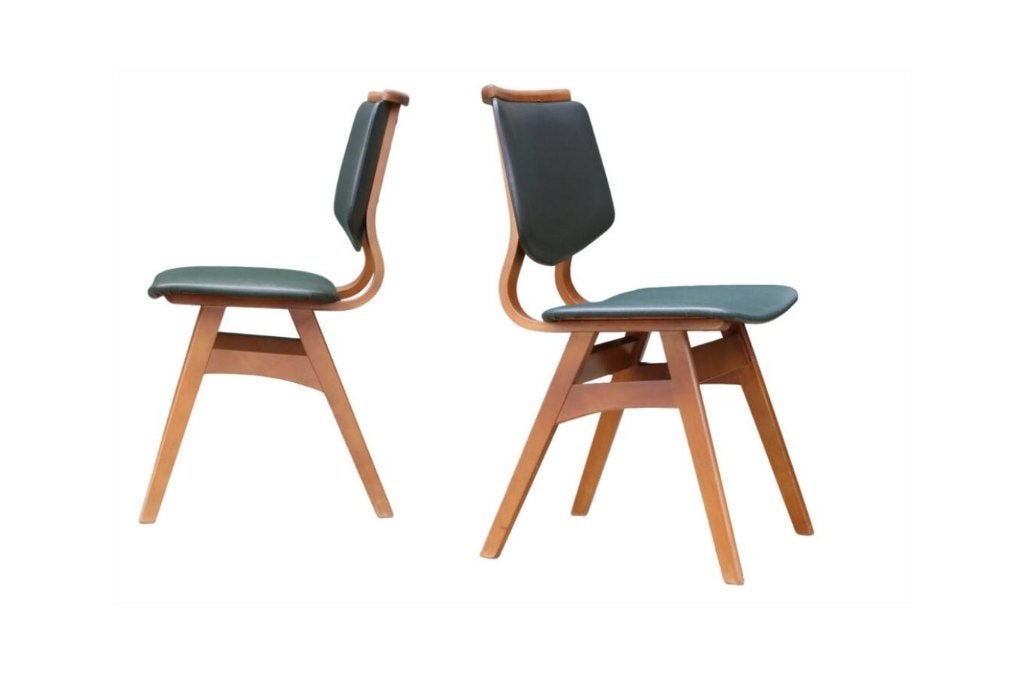Set van twee vintage mid-century stoelen met groen kunstleer, Ophalen
