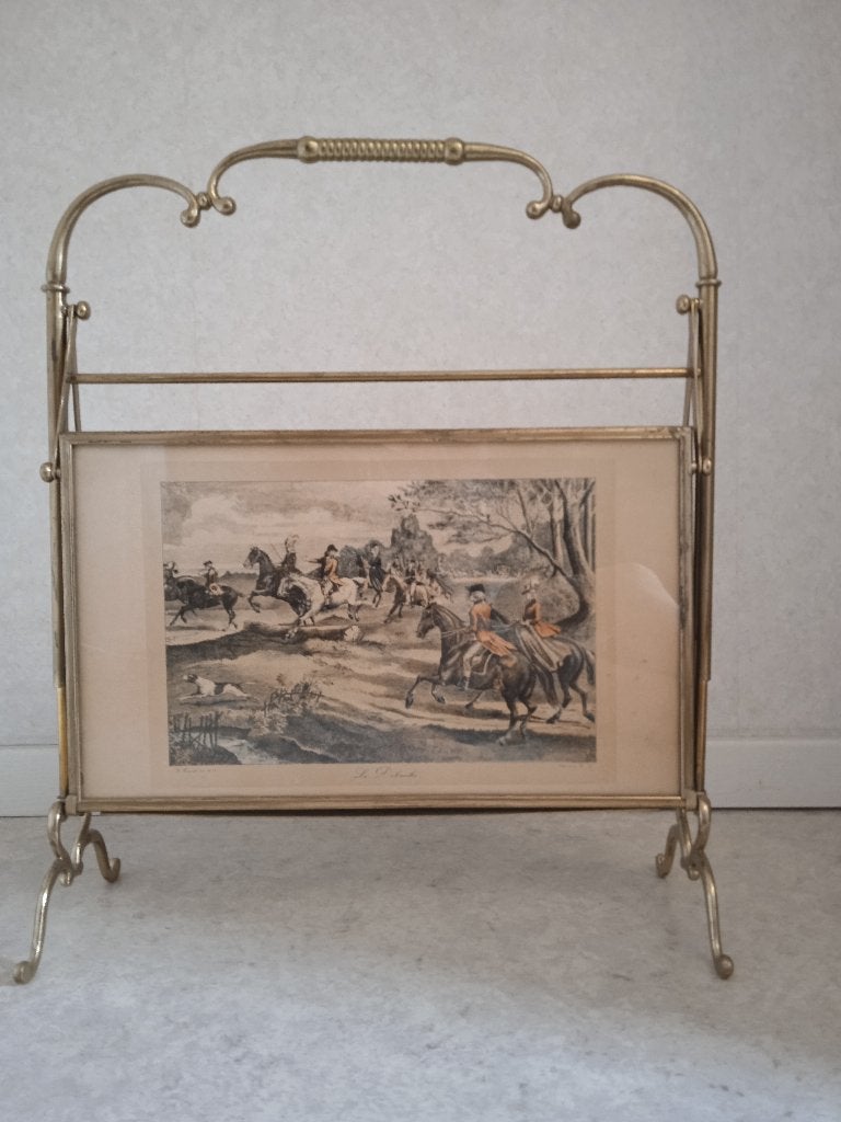Porte-revues en laiton antique avec impression, Métal, Corbeille à journaux, Avec poignée, Enlèvement