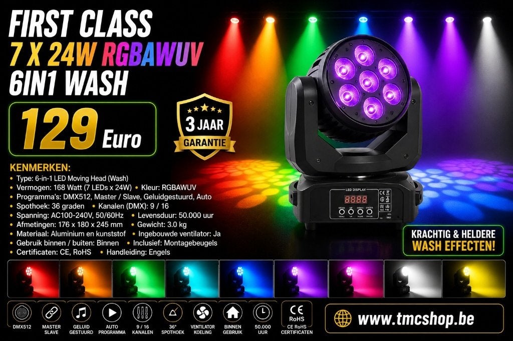 Nouveau WASH RGBAWUV 6 EN 1 de première classe 7 x 24 W, Enlèvement ou Envoi, Neuf, Lumières, Commande sonore