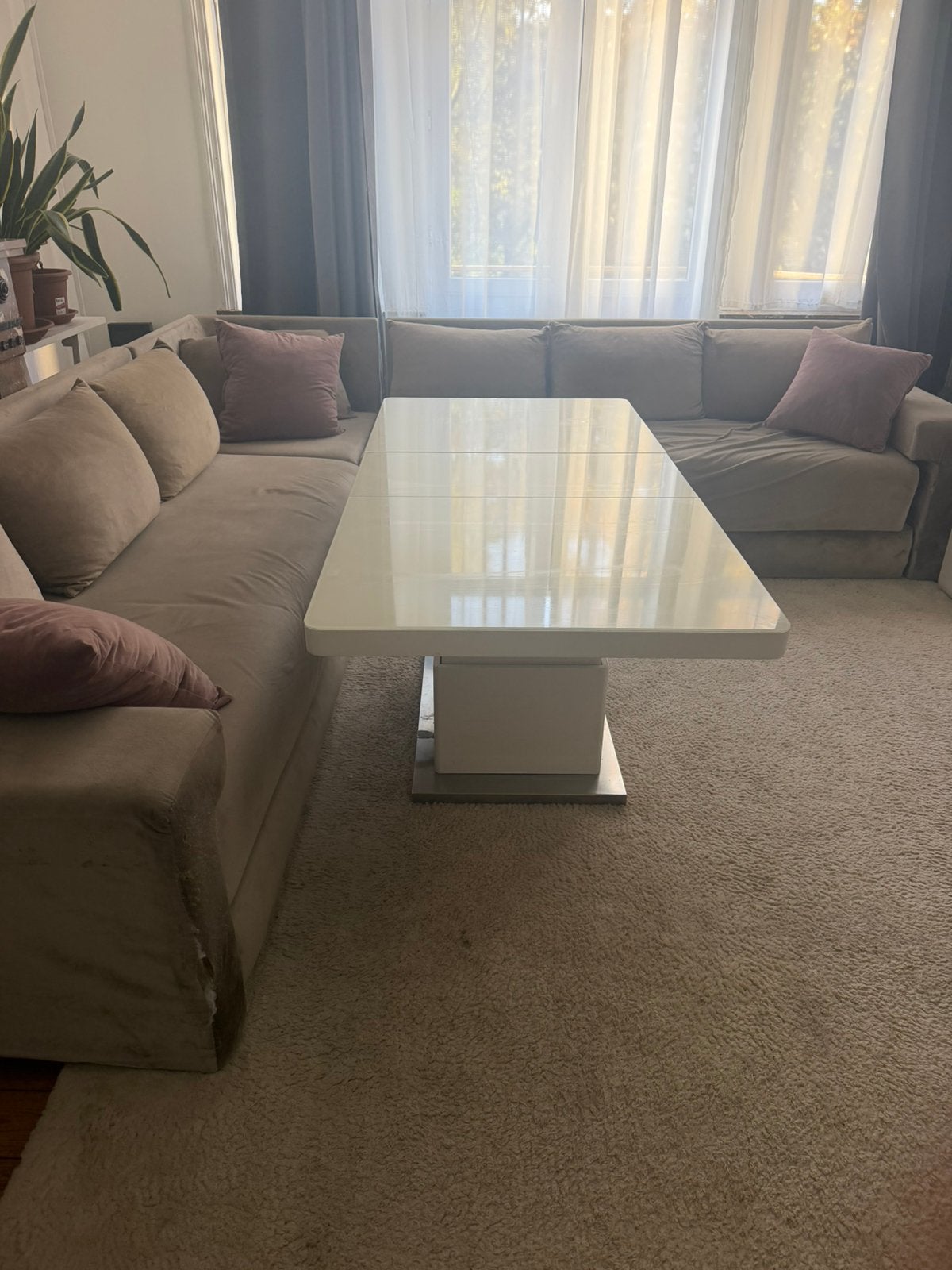 salon d’angle avec table réglable blanche, Marocain, 125 cm ou plus, Moins de 75 cm, Enlèvement