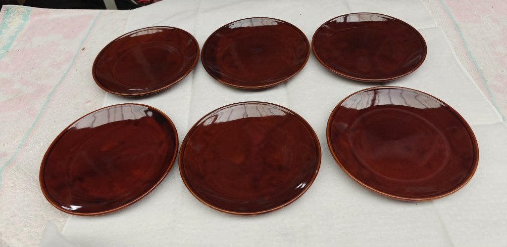 borden donker bruin vintage diam 17 cm 6 stuks, Ophalen of Verzenden