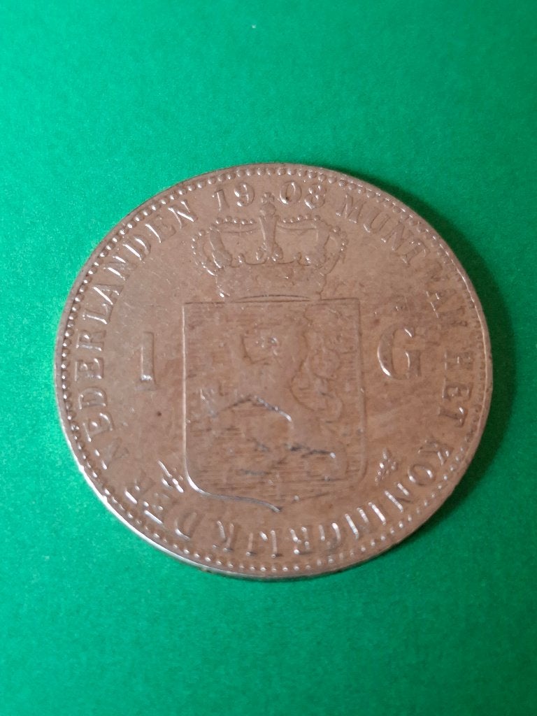 1908 Nederland 1 gulden in zilver Wilhelmina, Postzegels en Munten, Munten | Nederland, 1 gulden, Verzenden, Zilver, Koningin Wilhelmina