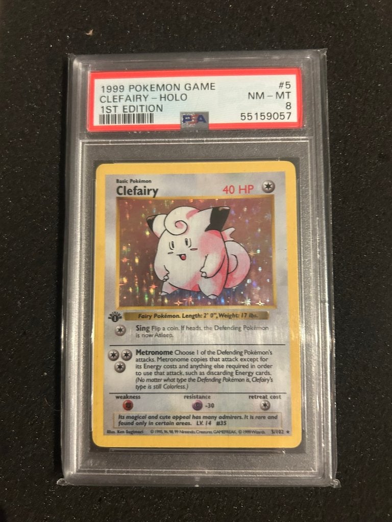5/102 base clefairy 1st psa 8 (thin stamp), Ophalen of Verzenden