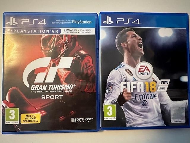 PS4 Games Gran Turismo Sport en Fifa 18, Racen en Vliegen, Ophalen of Verzenden, Zo goed als nieuw, 3 spelers of meer