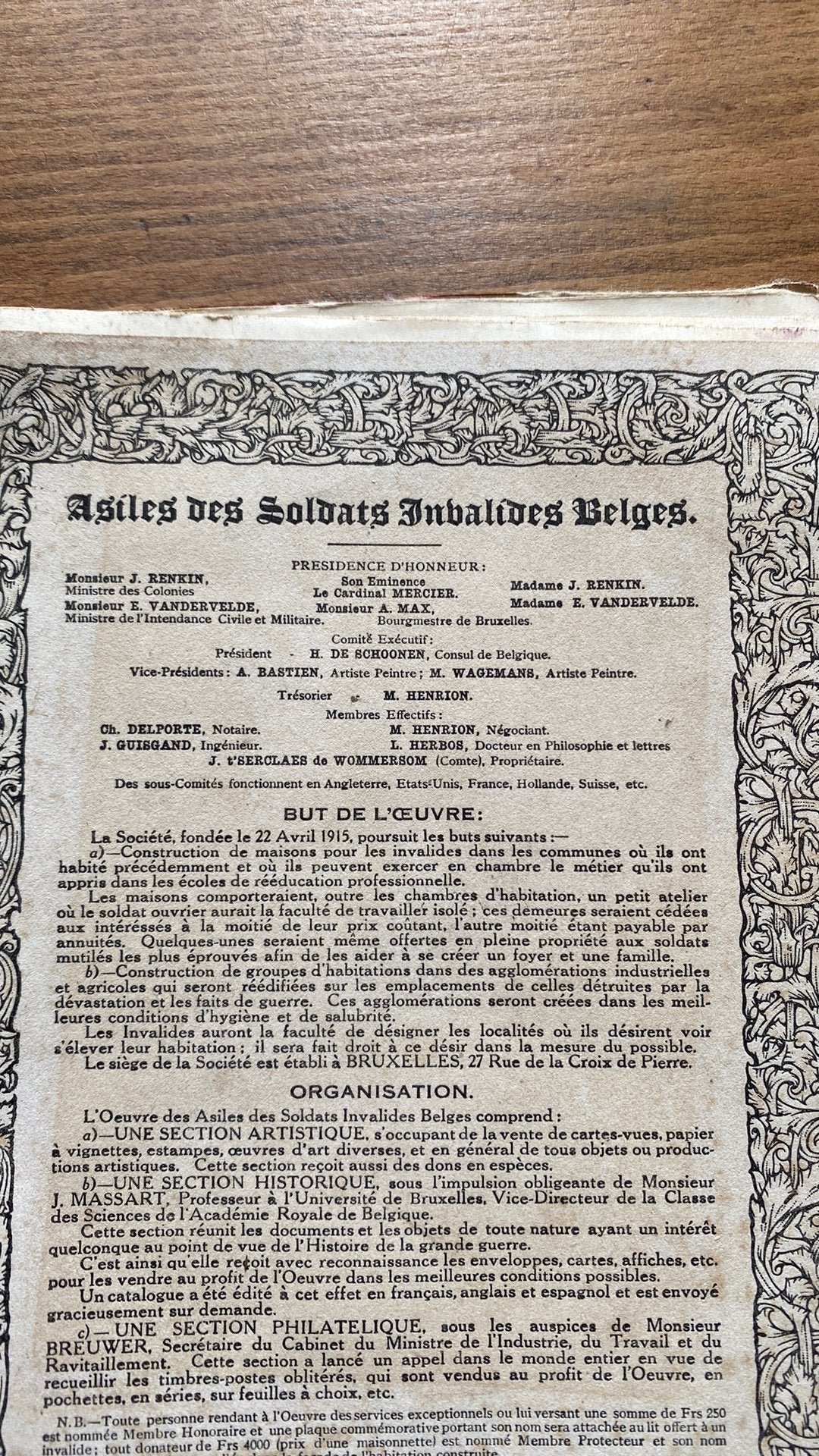 Publication asiles soldats invalides Belges 1915, Collections, Objets militaires | Général, Enlèvement ou Envoi
