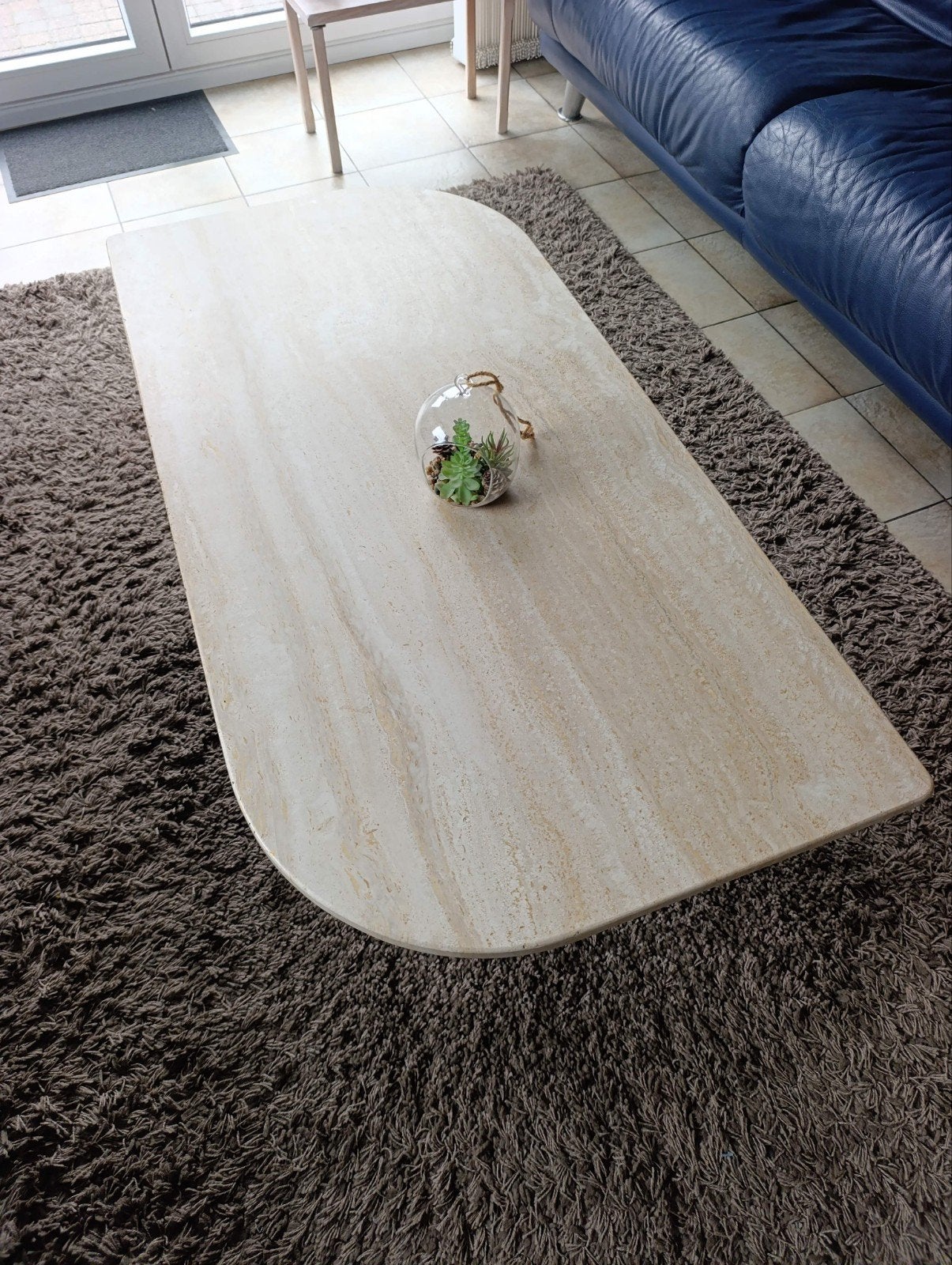 Table basse de salon en travertin veritable, Maison & Meubles, 100 à 150 cm, Vintage, Comme neuf, Enlèvement