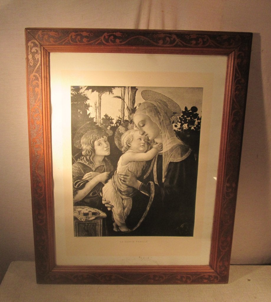 Belle image ancienne - Marie avec Jésus et un ange - 77x61, Antiquités & Art, Antiquités | Objets religieux, Enlèvement ou Envoi