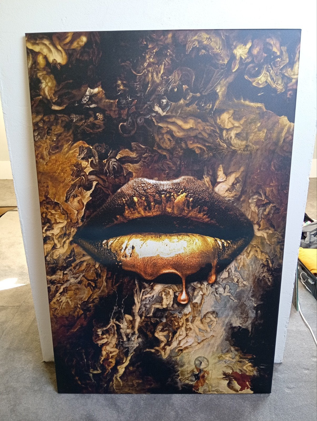 Groot canvas schilderij OneMillionCanvasses – goud/zwart, Huis en Inrichting, Ophalen, Nieuw, 125 cm of meer, Schilderij
