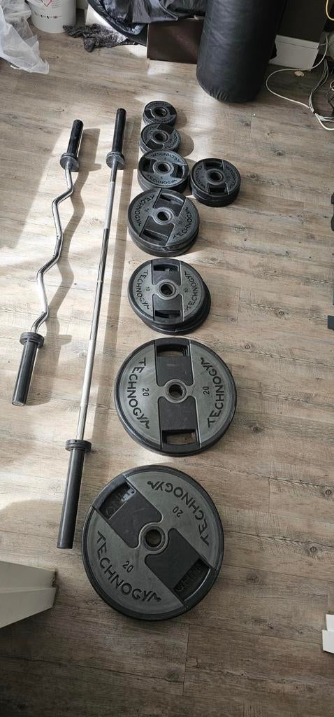Kit d'haltères Technogym Olympic avec poids de 147,5 kg, Sports & Fitness, Équipement de fitness, Utilisé, Plaques d'haltères