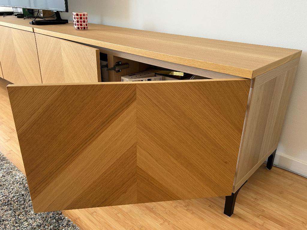 Tv meubel, Huis en Inrichting, Kasten |Televisiemeubels, Ophalen, 100 tot 150 cm, Zo goed als nieuw, Hout modern