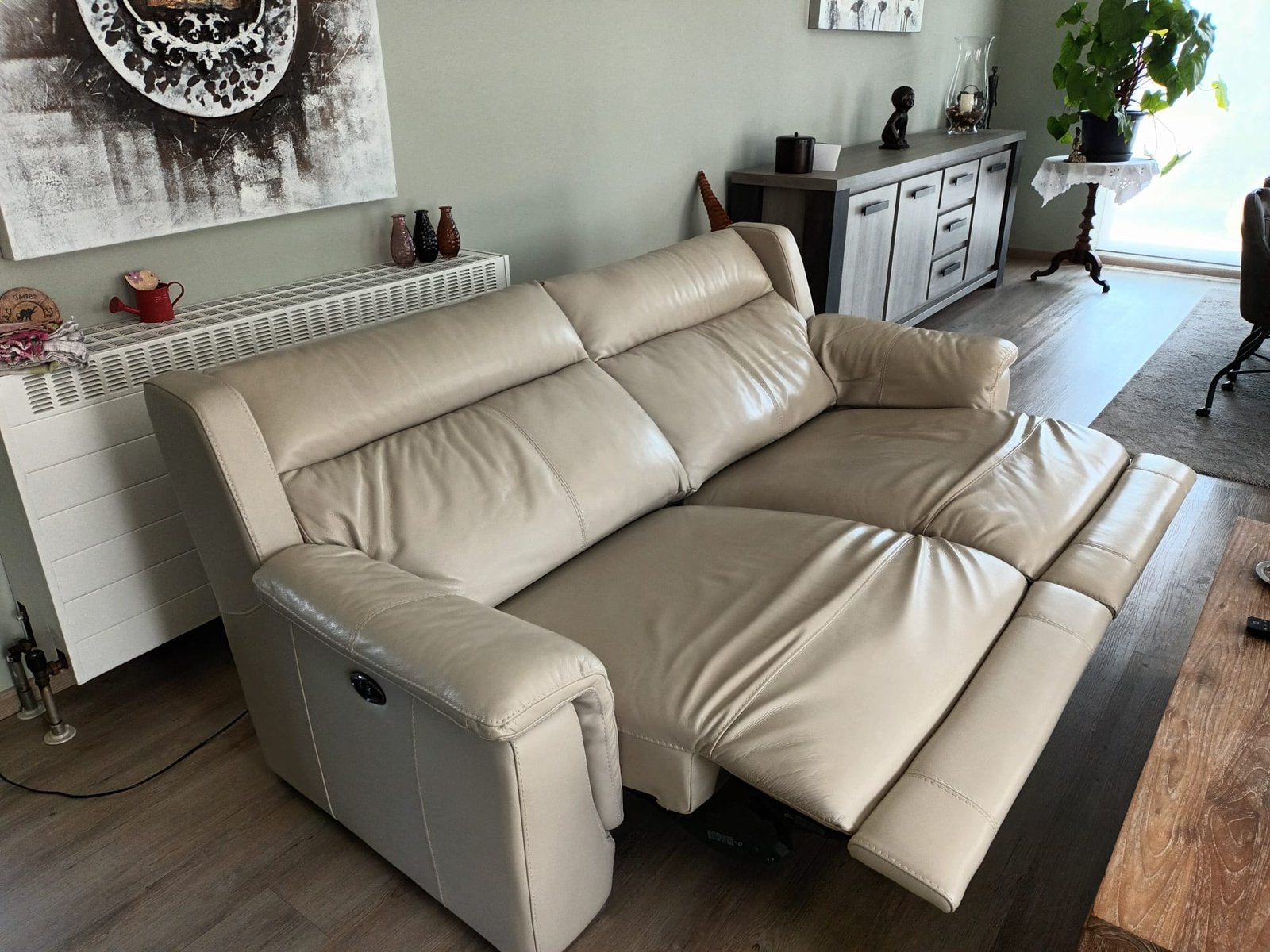 Lederen zetel 2x2-zit waarvan 1 met relax (motor), Enlèvement, Comme neuf