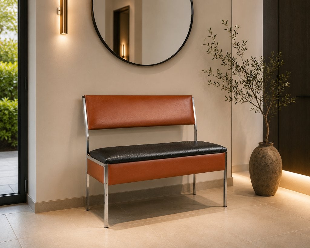 Compact design bankje met opbergruimte, ideaal voor inkomhal, Ophalen of Verzenden, Metaal