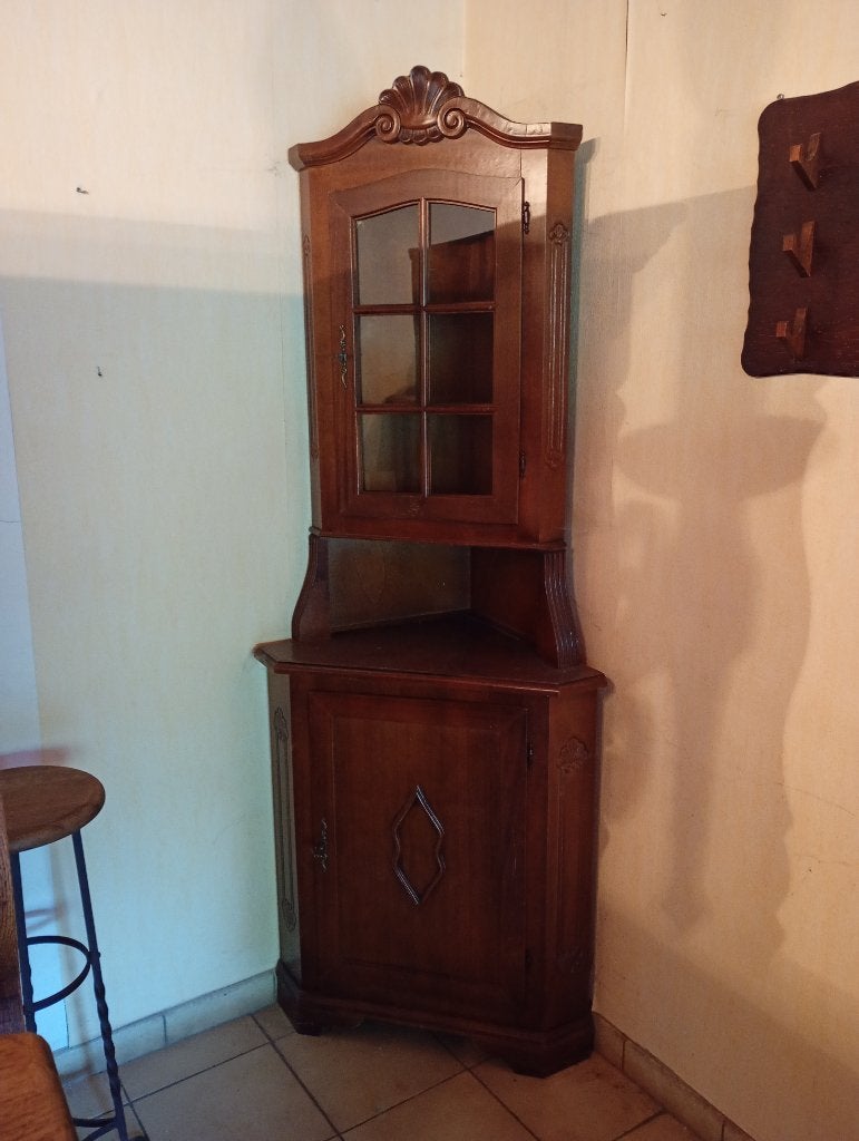 Hoekkast vitrinekast massief hout, Huis en Inrichting, Ophalen, Met deur(en), 200 cm of meer, 50 tot 100 cm