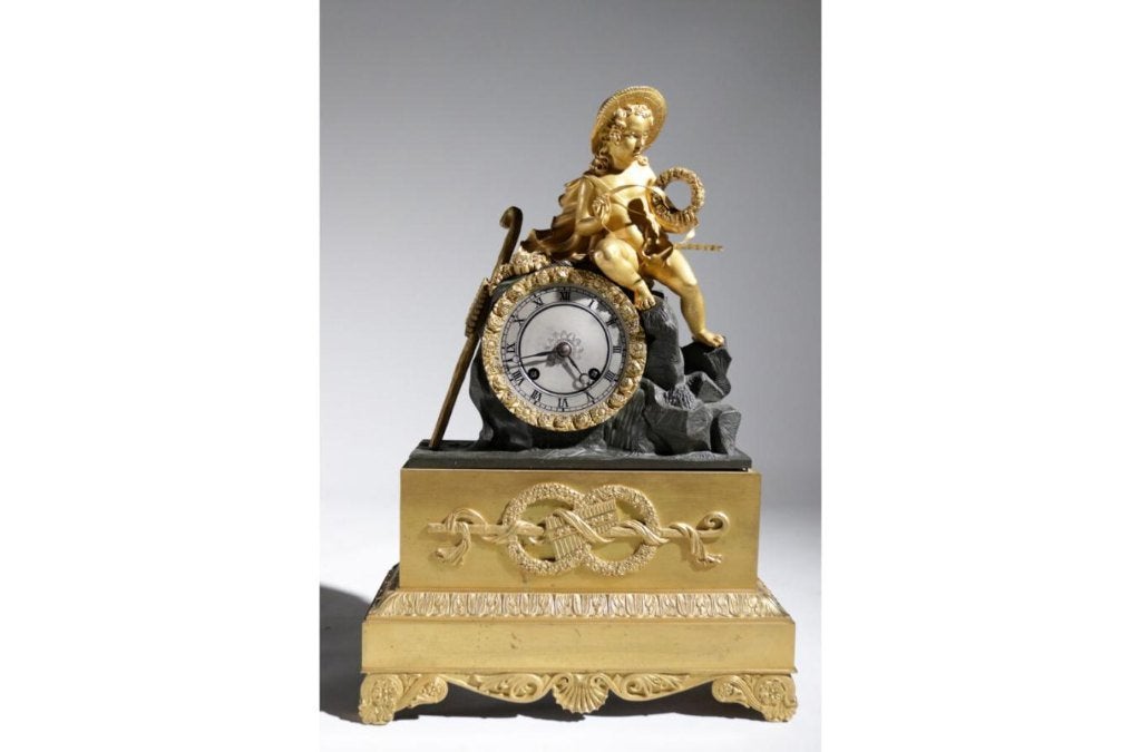 Empire Vuurvergulde Schoorsteenklok, circa 1820, Antiek en Kunst, Ophalen