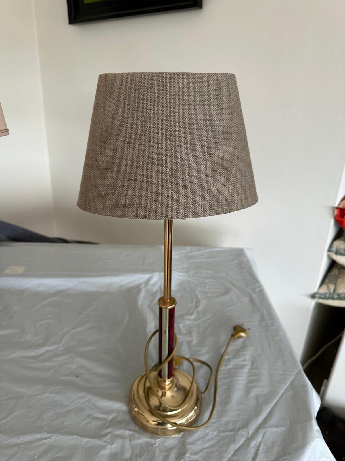 Lampe de table vintage Neoclassique en laiton et colonne, Beige, Enlèvement, Comme neuf, Vintage