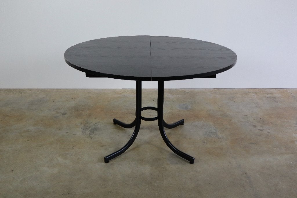 Vintage uitschuifbare ronde eettafel zwart ø 120cm -160cm, Ophalen, Gebruikt, Modern Design, Rond
