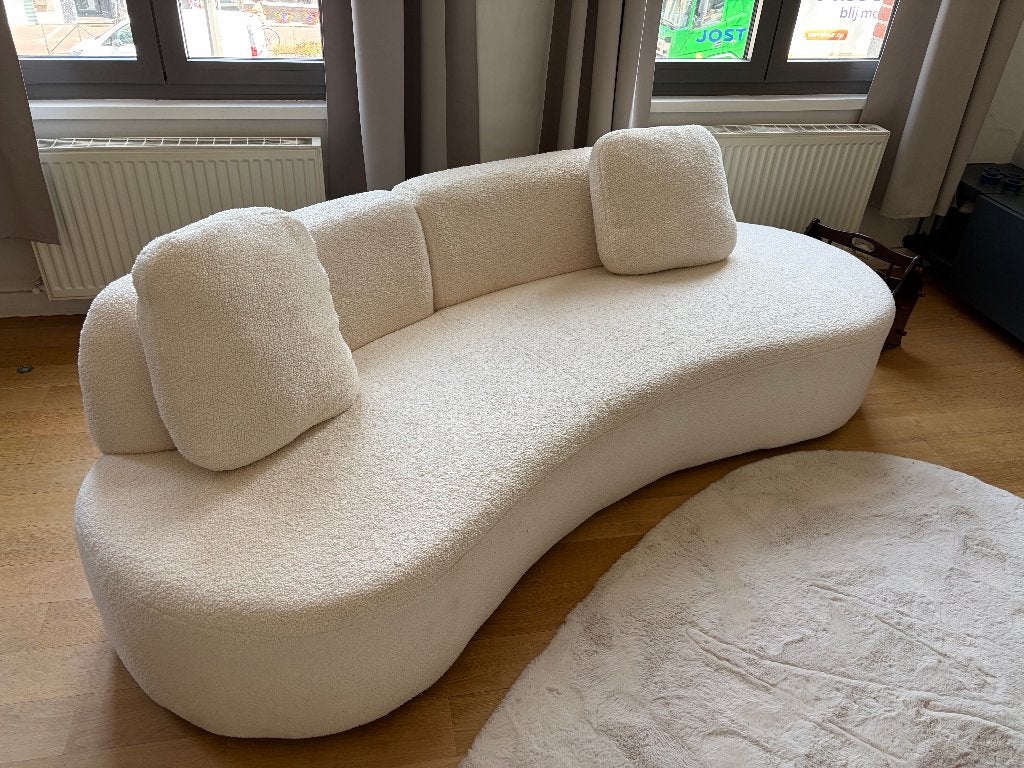 Zetel driezit bouclé, Trois personnes, Organische vorm, boucléstof, Comme neuf, Enlèvement
