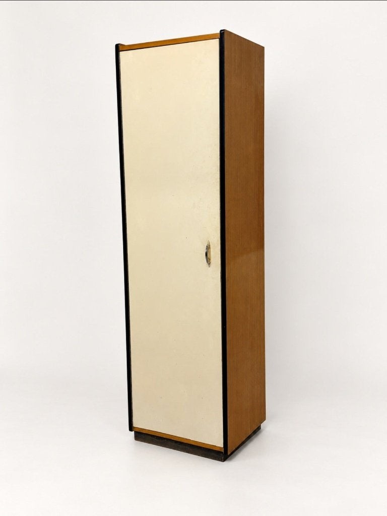 Armoire vintage mid-century en teck, porte crème, Enlèvement ou Envoi