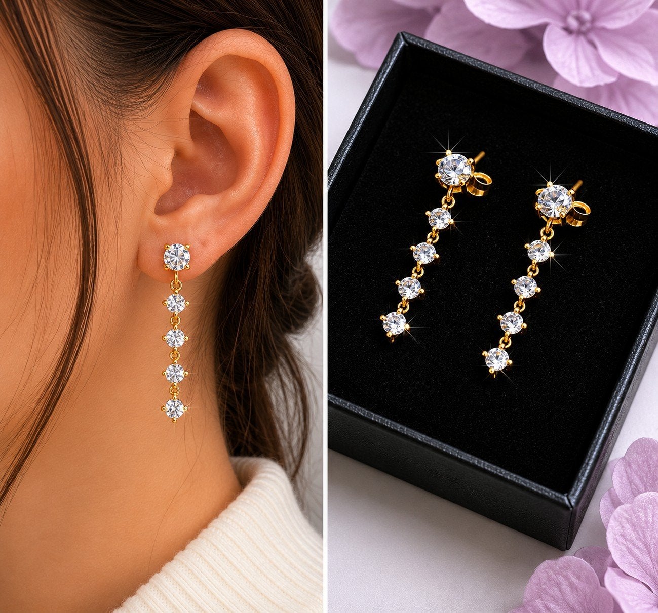 Boucles d’oreilles pendantes dorées avec strass, Bijoux, Sacs & Beauté, Boucles d'oreilles, Neuf, Or, Or, Avec strass