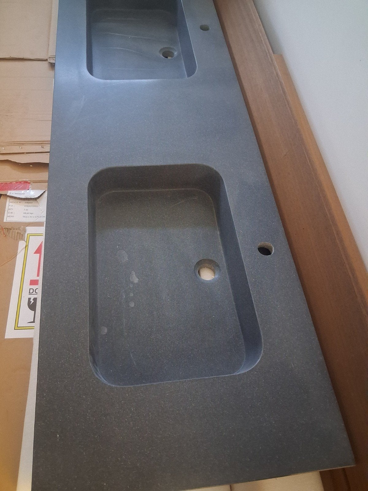 Wastafel met twee wasbakken in graniet, Bricolage & Construction, Sanitaire, Enlèvement, Neuf, Pierre, Lavabo