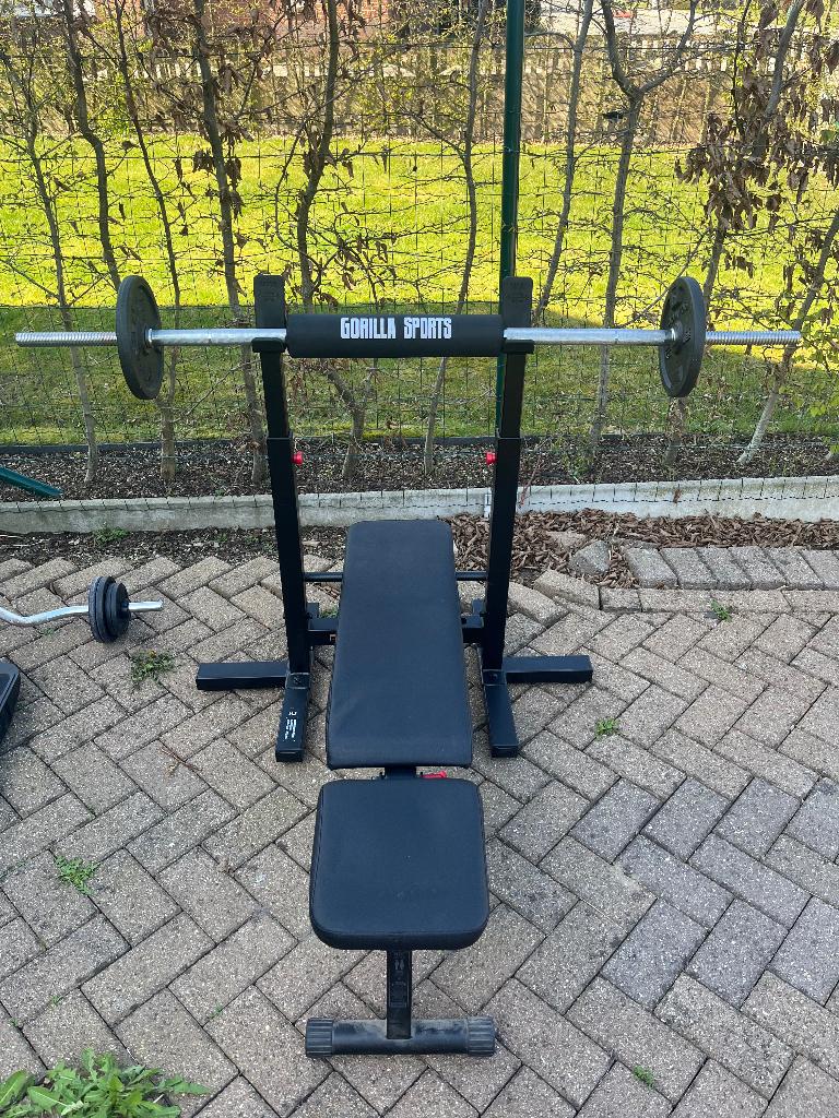 Drukbank +fitness set en fietstrainer, Sport en Fitness, Ophalen, Gebruikt, Rug