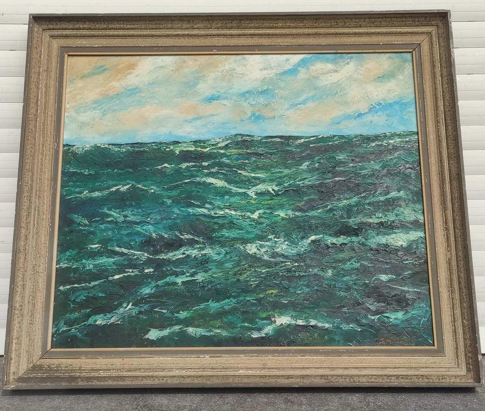 Huile sur toile la mer signe g mahieu, Antiquités & Art, Enlèvement ou Envoi