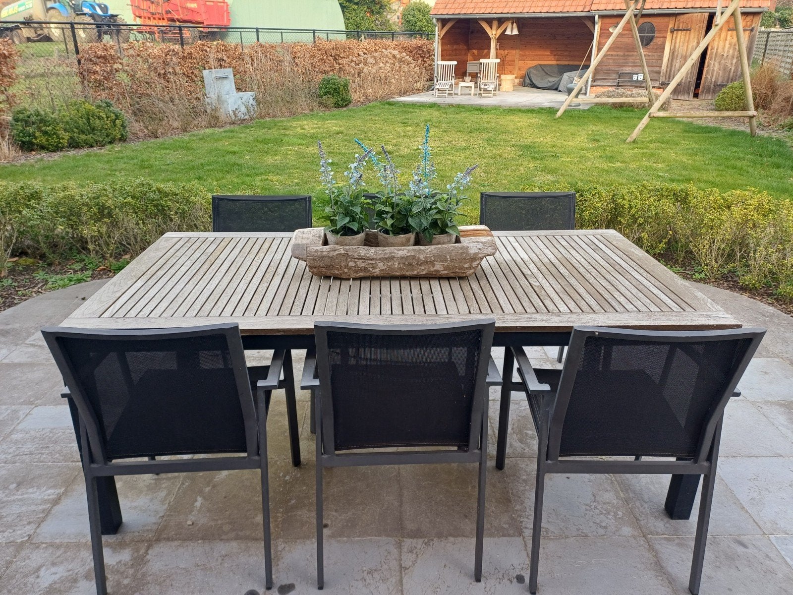 Tuintafel en 6 bijhorende stoelen, Tuin en Terras, Ophalen, Gebruikt, Rechthoekig, Aluminium