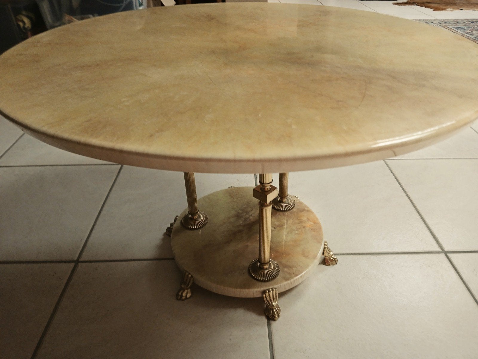 Table basse vintage en laiton et marbre onyx italien, Enlèvement