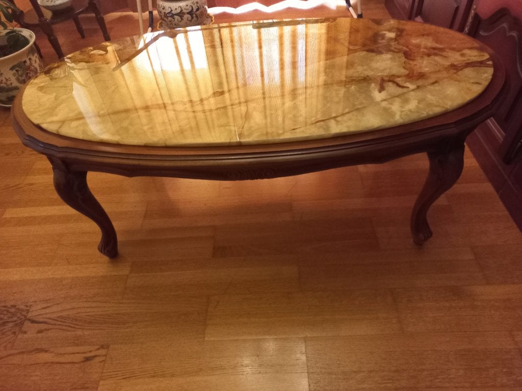 klassieke vintage salontafel in Louis XV-stijl onyx marmer, Ophalen