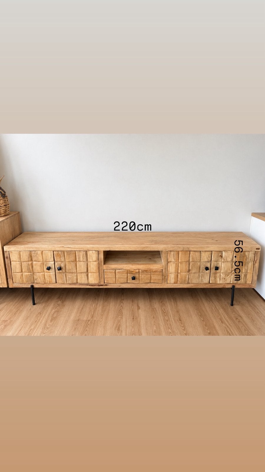 Ensemble meubles en bois massif – Meuble TV 220 cm + meuble, Enlèvement, Comme neuf, Métal