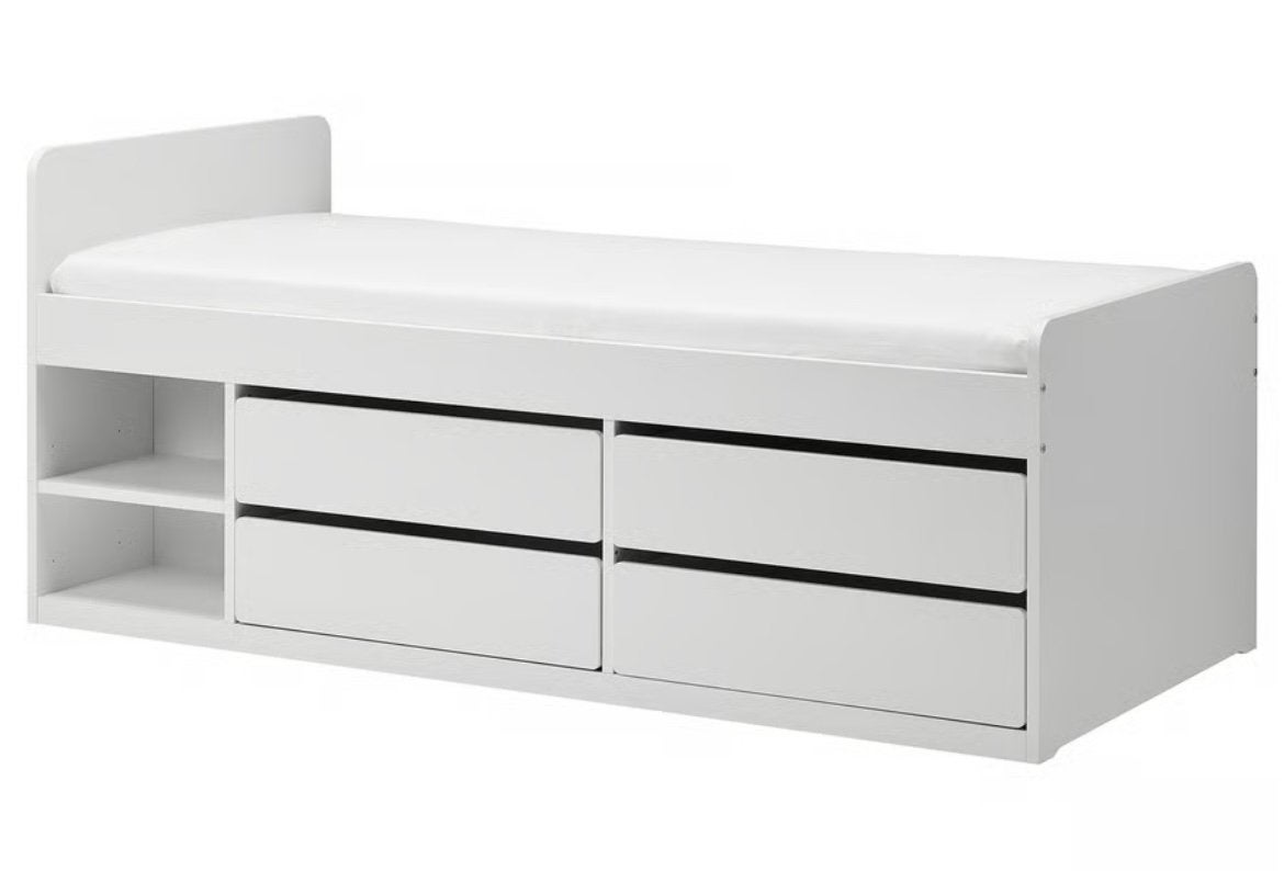 Eenpersoonsbed wit, met lades.90x200, Huis en Inrichting, Ophalen, Zo goed als nieuw, Wit