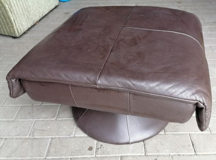 vintage poef voetbank eind 70er - begin 80er leder, Ophalen, Huis en Inrichting