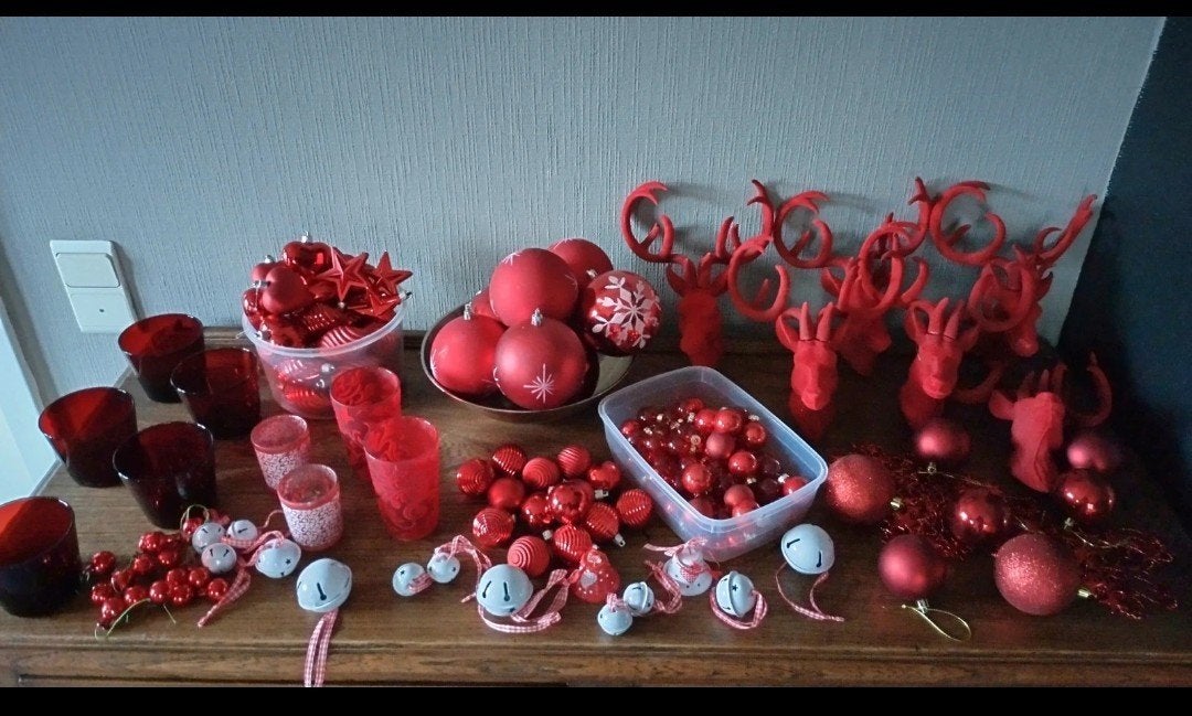 lot kerstartikelen rood wit, Ophalen of Verzenden, Gebruikt, Feestartikel