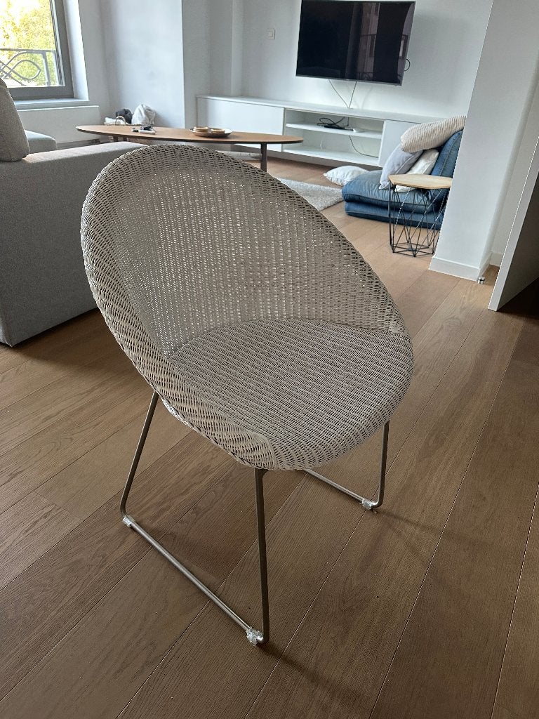 4 Eetkamerstoelen - Design - Wit Riet - Vincent Sheppard, Métal, Comme neuf, Enlèvement, Blanc