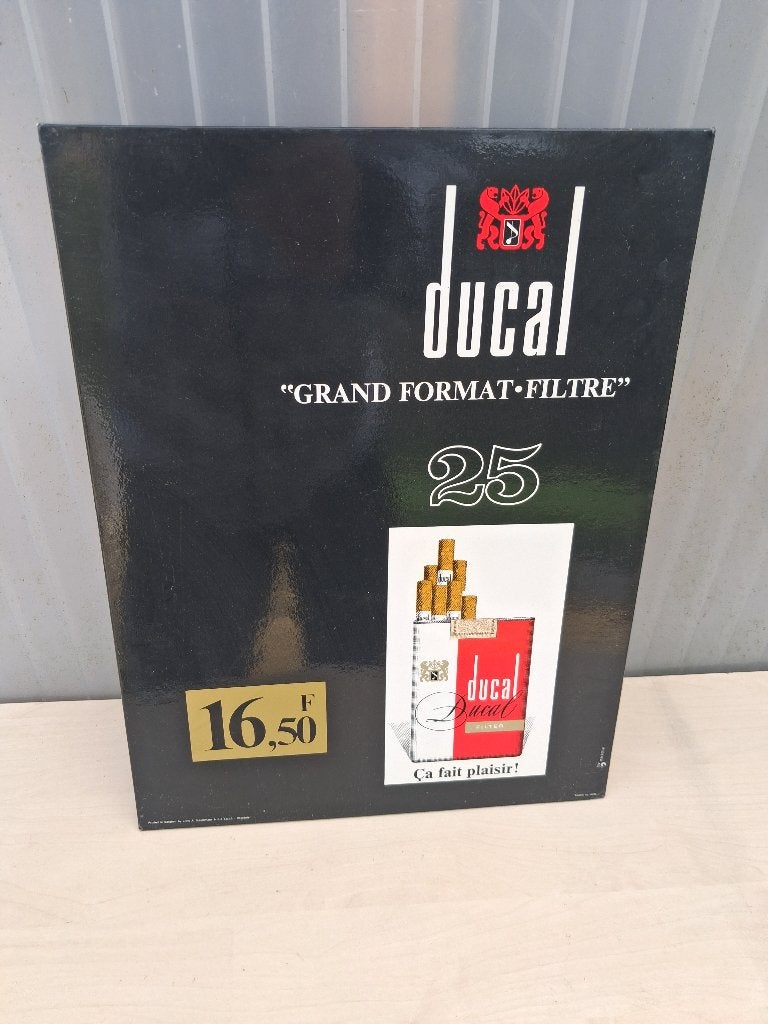 ducal sigaretten  takszegel 3F ...jaar 1969, Ophalen of Verzenden, Zo goed als nieuw, Reclamebord