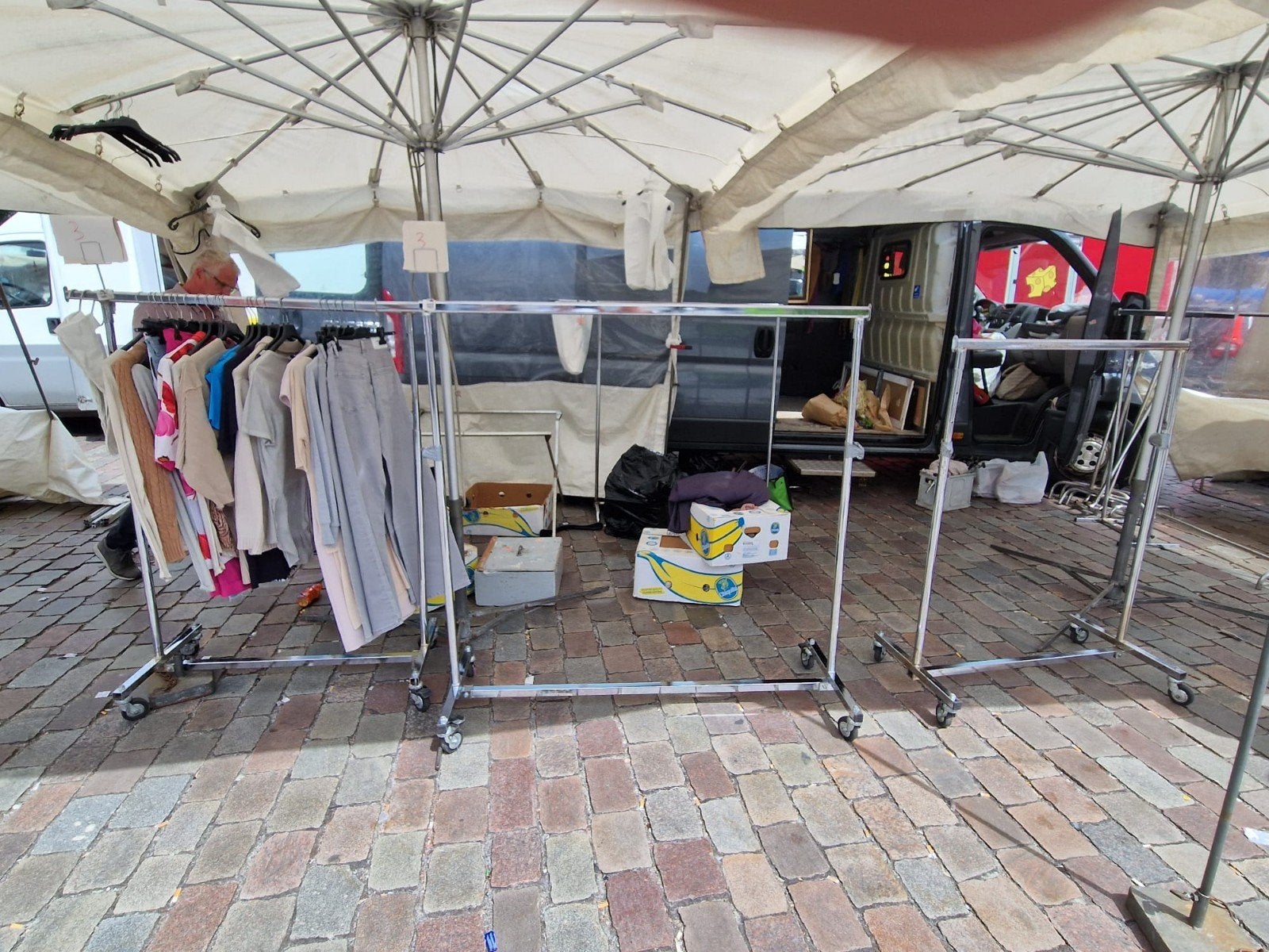 Marktparasol dewit obus 3 x 3,5,zeilen, goten,gewichten 3st, Ophalen