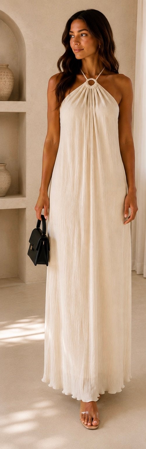 Nieuwe BSL Crinkle Halter Maxi Jurk - Maat S M L, Kleding | Dames, Gelegenheidskleding, Ophalen of Verzenden, Nieuw, Maat 36 (S)