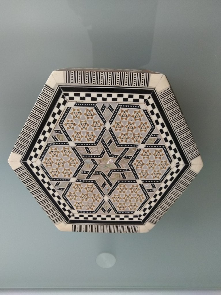 Schitterende juwelendoos in marqueterie van parelmoer/been, Antiek en Kunst, Ophalen of Verzenden